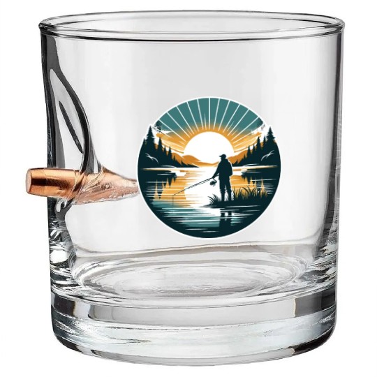 Serene Sunrise Fishing - Peaceful Morning Lake Bullet Whiskey Glasses