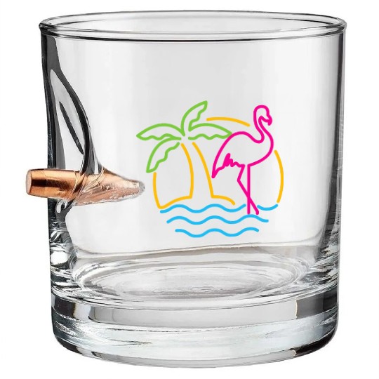80s Vintage Miami Retro Neon Pink Flamingo Bullet Whiskey Glasses