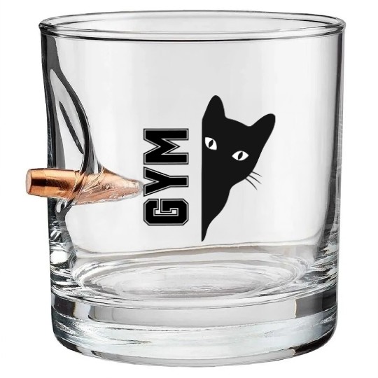 Cat fitness: Cat Lifting Weights in the gym Bullet Whiskey Glasses