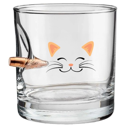 Floating Cat Face Bullet Whiskey Glasses