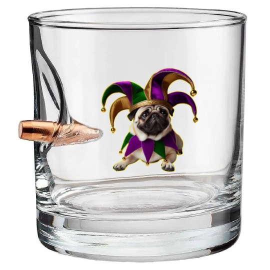 Mardi Gras Pug with Jester Hat Bullet Whiskey Glasses