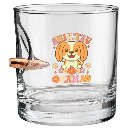 Groovy Shih Tzu Mom Female Dog Lover Bullet Whiskey Glasses