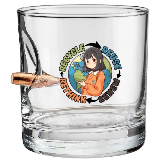 Recycle Reuse Renew Rethink Bullet Whiskey Glasses