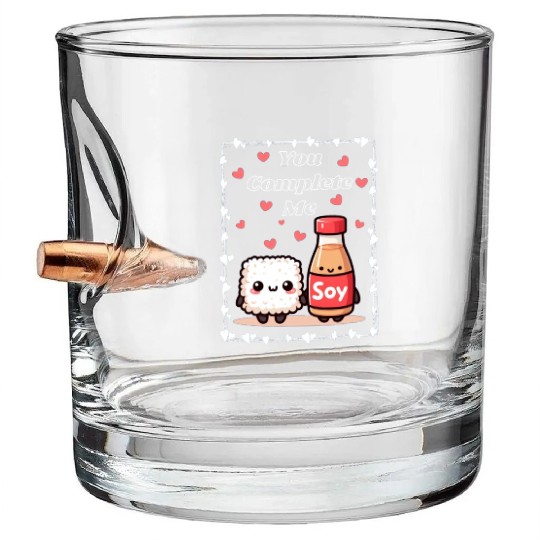 You Complete Me a cute kawaii-style sushi and soy Bullet Whiskey Glasses