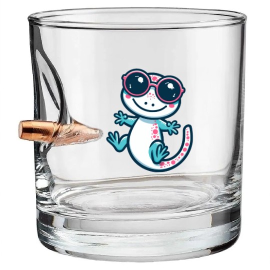 Playful Lizard Cartoon Bullet Whiskey Glasses