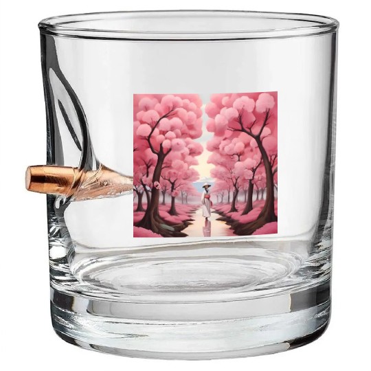 Japanese style art with cherry blossom festival Bullet Whiskey Glasses