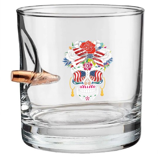 July 4Th Us Flag Dia De Los Muertos 4Th Of July In Bullet Whiskey Glasses