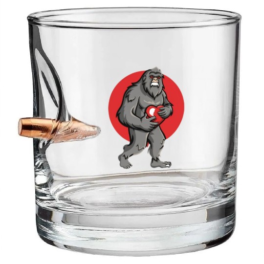 bigfoot heart valentines day Bullet Whiskey Glasses