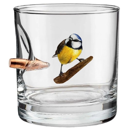 Blue tit titmouse hand painted watercolor. Bullet Whiskey Glasses