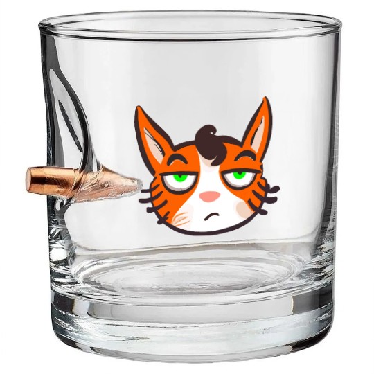 Orange Grumpy Cat Green Eyes Bullet Whiskey Glasses