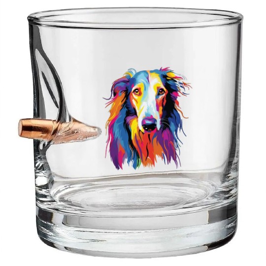 Watercolor Colorful Russian Greyhound Bullet Whiskey Glasses