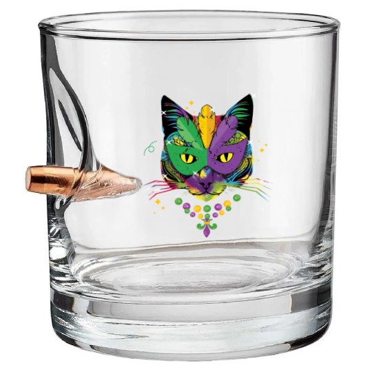 Cat Mask Beads Festival Parade Mardi Gras Bullet Whiskey Glasses