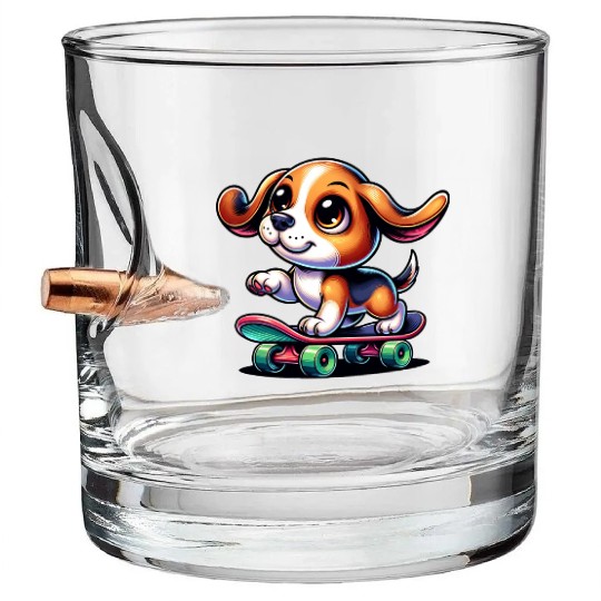 Beagle skateboarder comic cartoon dog Bullet Whiskey Glasses