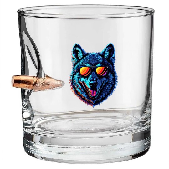 Cool Wolf Face Blue Wolf Wearing Sunglasses Bullet Whiskey Glasses