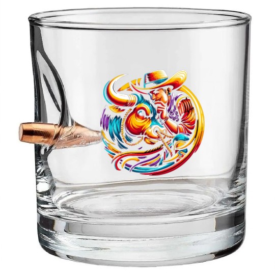 Rodeo Bull Riding Livestock Show Farmer Cattle Bullet Whiskey Glasses