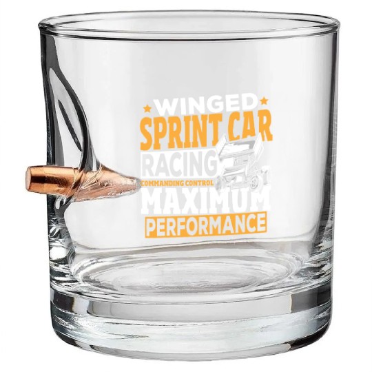 Winged Sprint Car Racing Commanding Control Bullet Whiskey Glasses
