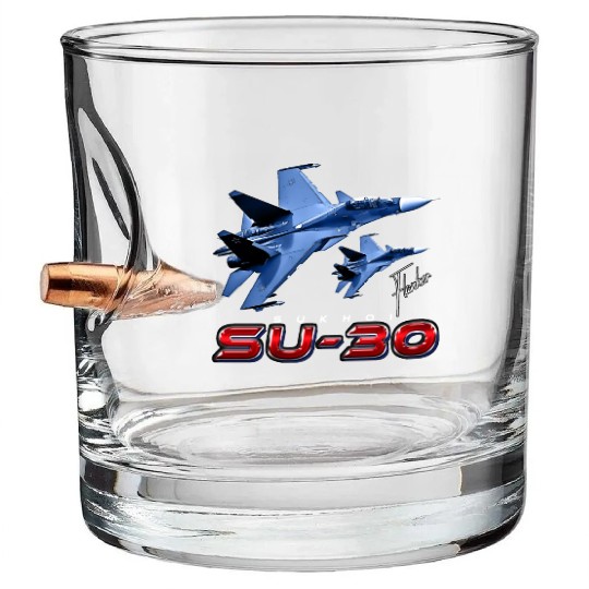 Sukhoi SU-30 Flanker Russian Fighterjet Bullet Whiskey Glasses