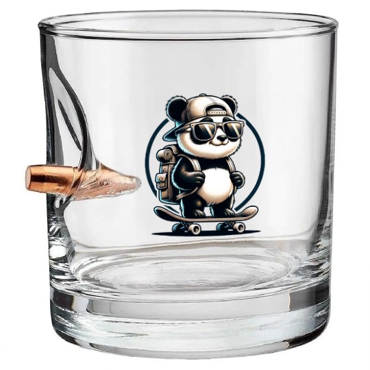 Panda on Skateboard Bullet Whiskey Glasses