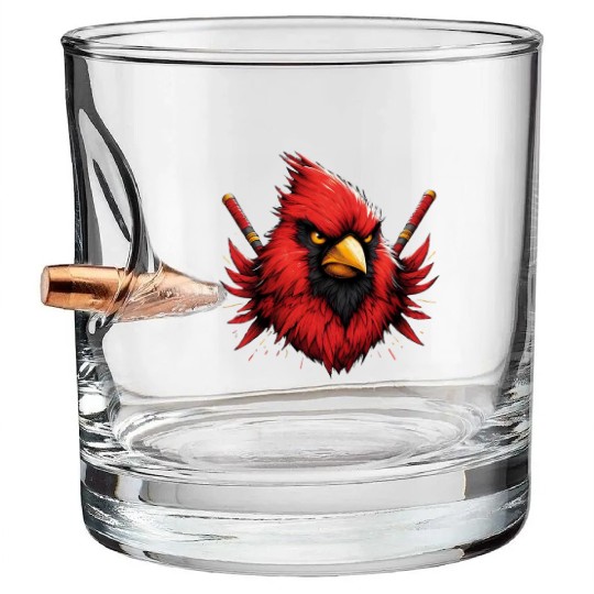 Red Northern Cardinal As Ninja Symbol Of Bravery Bullet Whiskey Glasses
