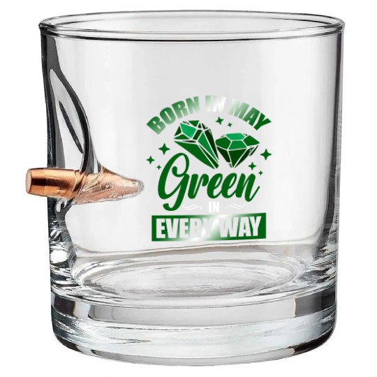 Born In May Green Emerald Birthstone Gemstone Bullet Whiskey Glasses