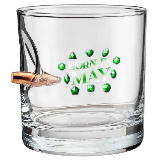 Born In May Green Emerald Birthstone Gemstone Bullet Whiskey Glasses