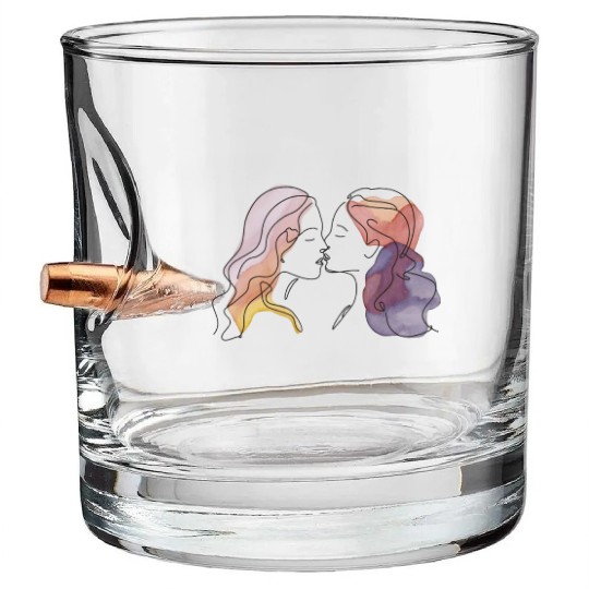 Lesbian Couple Simple Minimalistic Drawing Bullet Whiskey Glasses