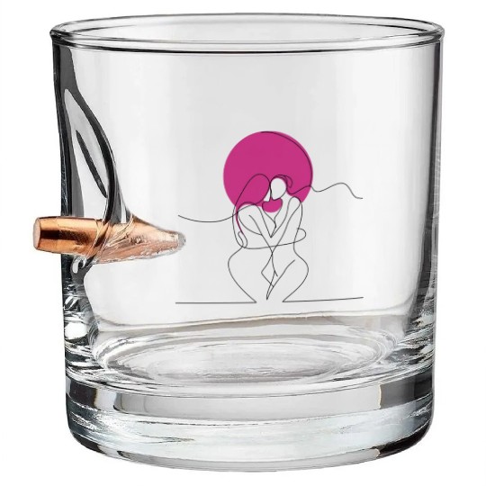 Lesbian Couple Elegant LGBT Line Art Bullet Whiskey Glasses