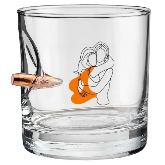 Lesbian Couple Minimalist Line Art Bullet Whiskey Glasses