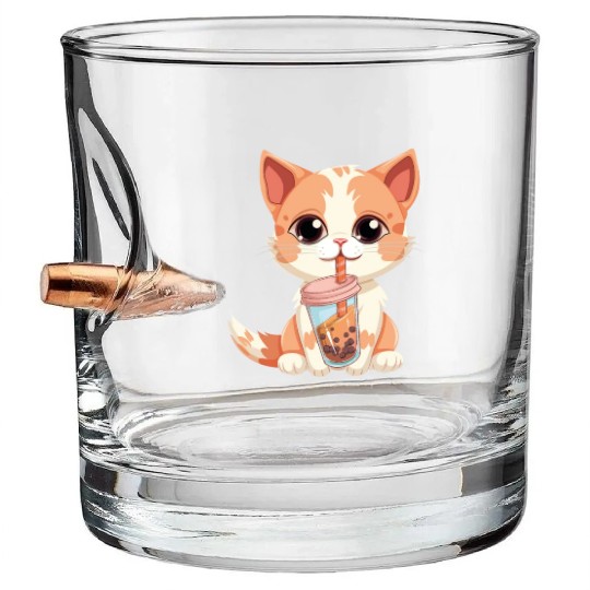 Cat Boba Tea Bubble Tea Anime Kawaii Neko Bullet Whiskey Glasses