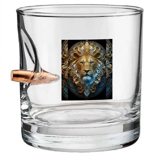 1920s Art Deco lion, gold Bullet Whiskey Glasses