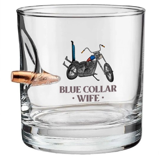 Blue Collar Wife Motorcycle Bullet Whiskey Glasses