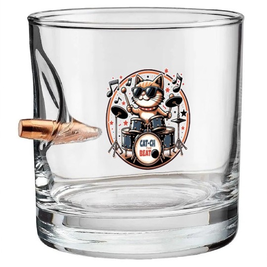 Catch The Beat, Cool Cat Drummer Bullet Whiskey Glasses