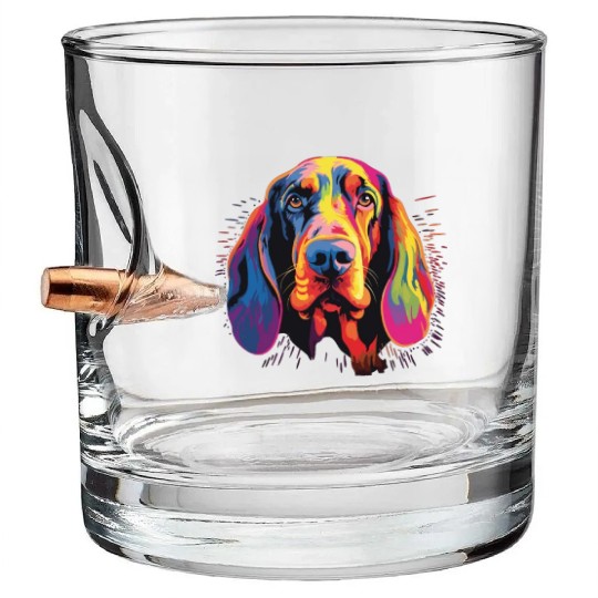 Watercolor Colorful Black And Tan Coonhound Bullet Whiskey Glasses