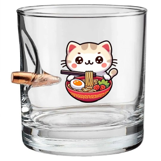 Cute Cat Eating Ramen Bullet Whiskey Glasses