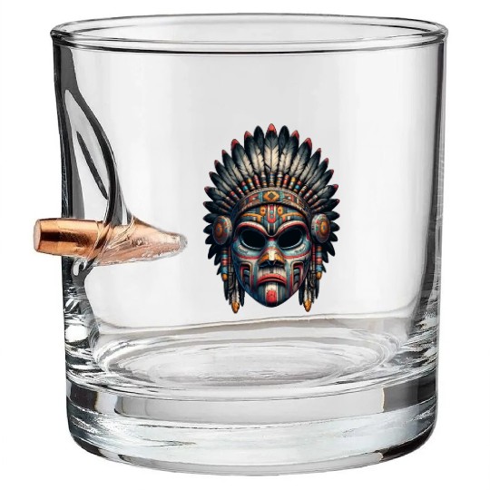 Enigmatic Native American Headdress Vector Bullet Whiskey Glasses