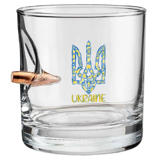 Ukraine trident in Ukrainian flag colors Bullet Whiskey Glasses