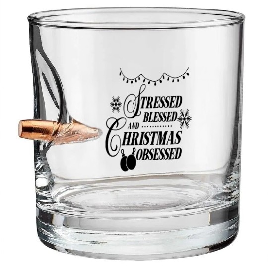 Family Love Stressed Blessed and Christmas Bullet Whiskey Glasses