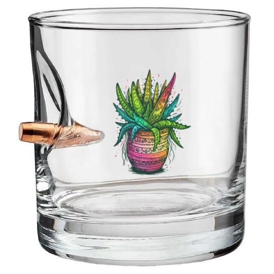 Psychedelic Aloe Vera Succulent Plant Gardener Bullet Whiskey Glasses