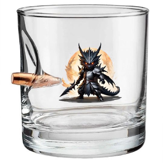 Chibi dragonwarrior Battle Pose in Full armor Bullet Whiskey Glasses