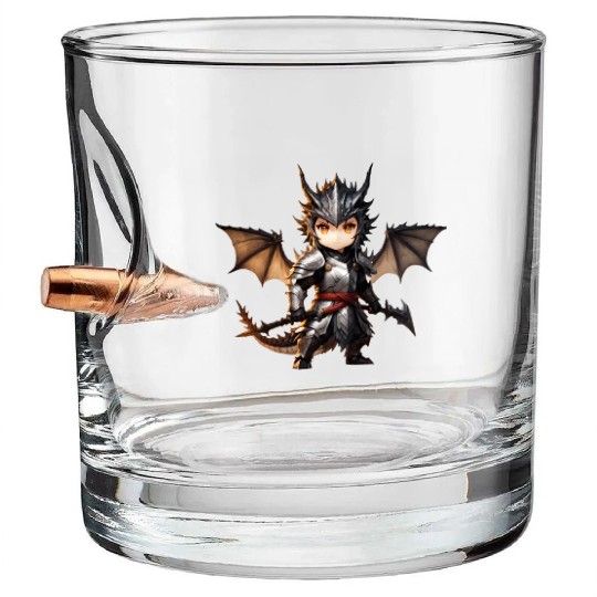 Chibi dragonwarrior Front Pose in Full armor Bullet Whiskey Glasses