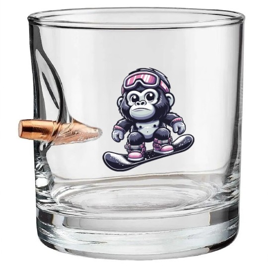 Monkey Gorilla Chimpanzee Ski Vacation Skier Bullet Whiskey Glasses