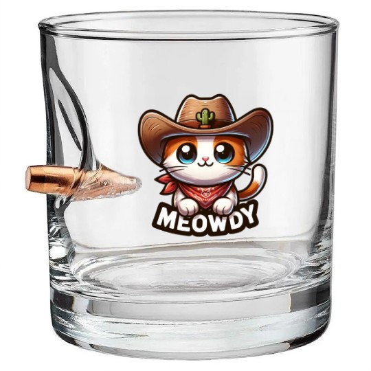 Cute Meowdy Cat Cowboy Pun Bullet Whiskey Glasses