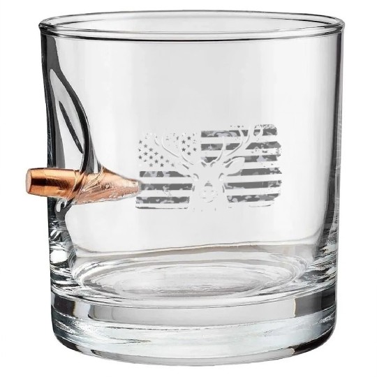 Patriotic deer camouflage 4th of july Bullet Whiskey Glasses
