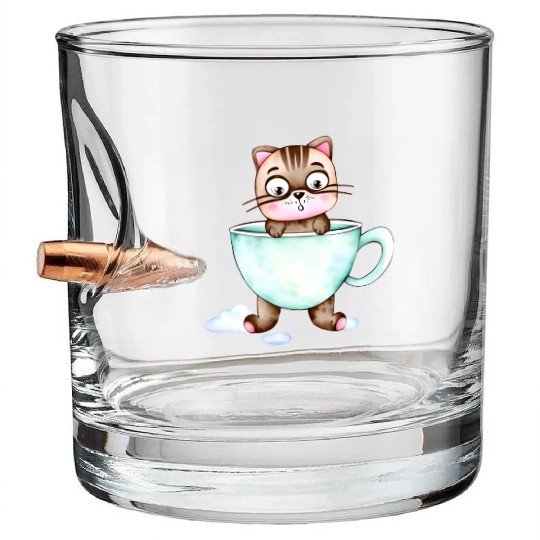 Surprised Silly Cat Wearing Coffee Cup Bullet Whiskey Glasses