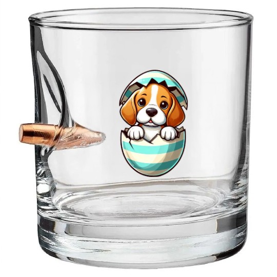 Colorful Beagle Dog Easter Egg Hatching Design Bullet Whiskey Glasses