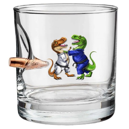 T-Rex Dinosaur Jiu-Jitsu Wrestlers Bullet Whiskey Glasses