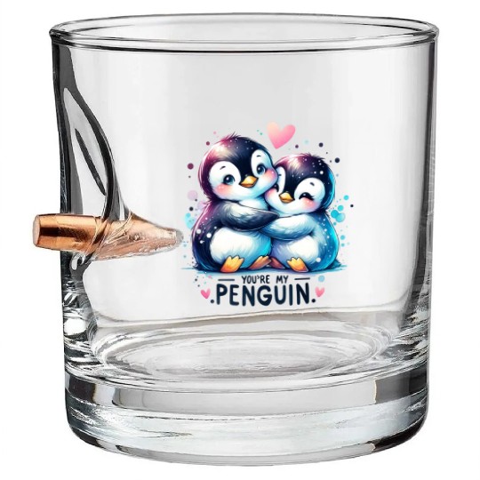 Cute Penguin, Couple Outfit, You are my Penguin Bullet Whiskey Glasses