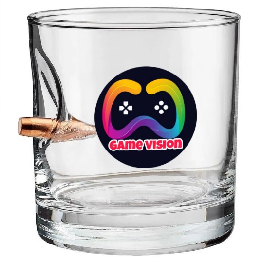 Game Vision Official YouTube Channel Logo Bullet Whiskey Glasses