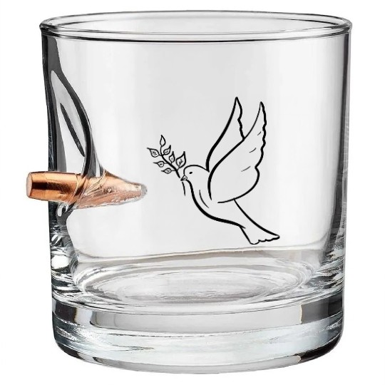Dove of peace with olive branch drawing Hand drawn Bullet Whiskey Glasses