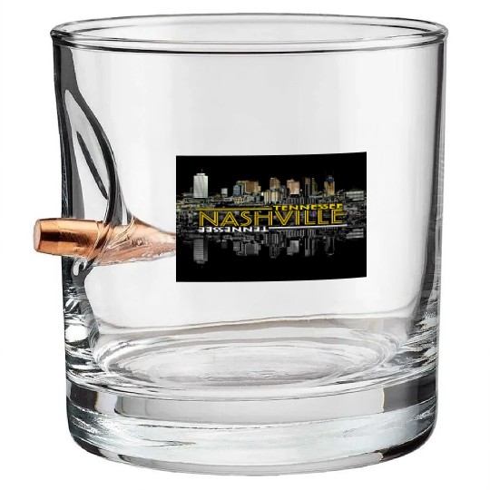 Nashville Tennessee Neon Glow Reflective Skyline Bullet Whiskey Glasses